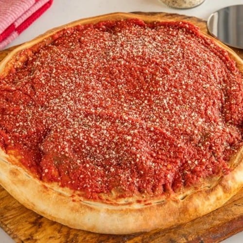 12" Deep Dish Chicago Pizza.