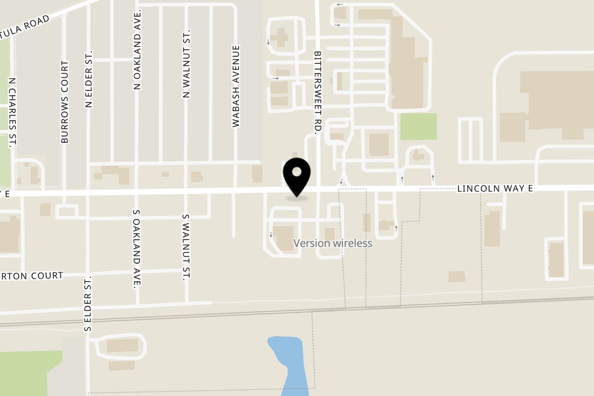 Map showing the location of Bruno's Pizza Osceola on 4525 Lincolnway E in Mishawaka
