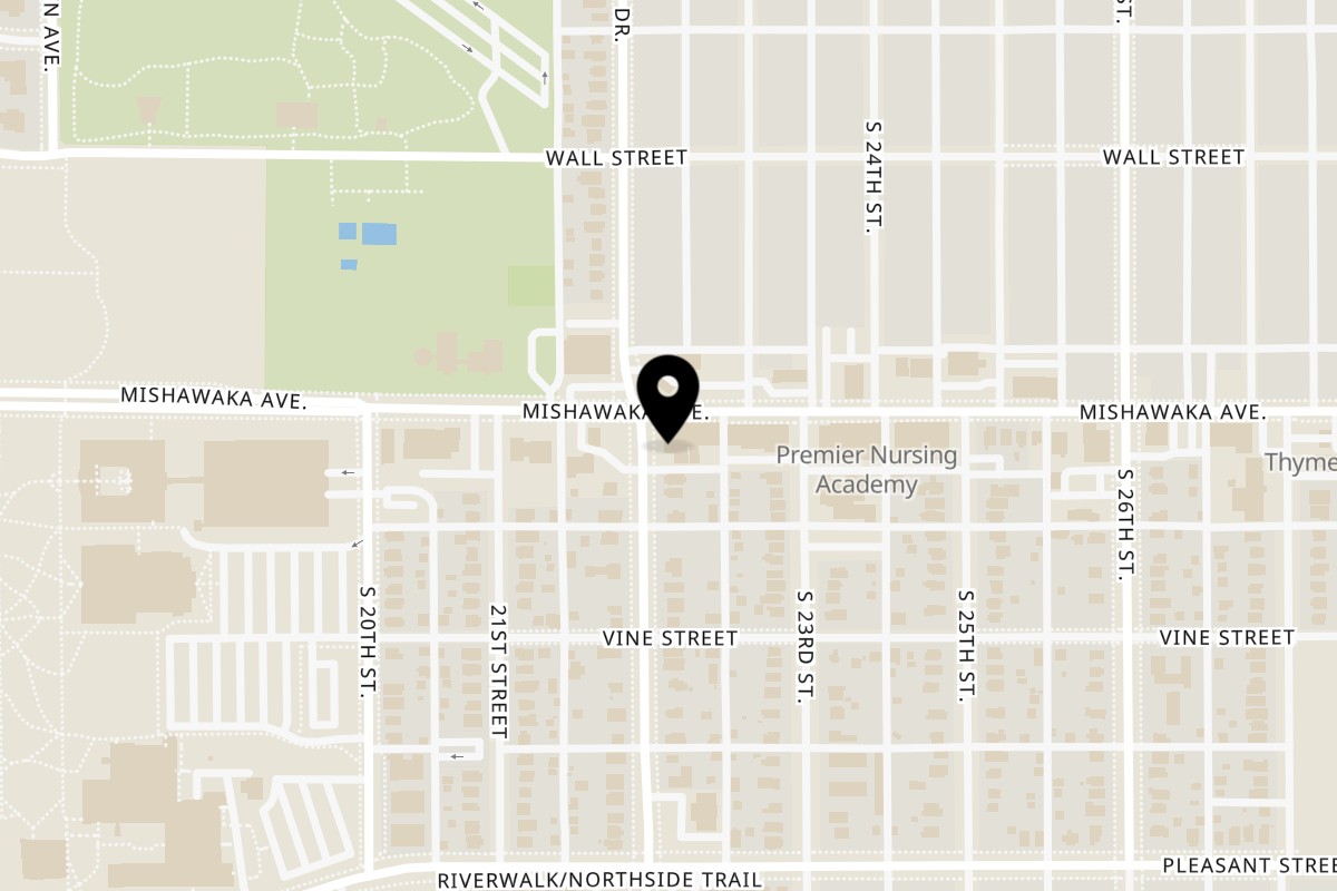 Map showing the location of Bruno's Pizza South Bend on 2202 East Mishawaka Avenue in South Bend