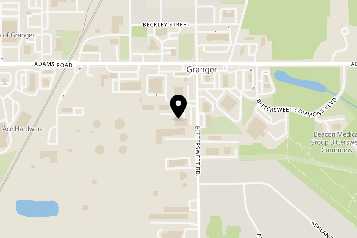 Map showing the location of Bruno's Pizza Granger on 51099 Bittersweet Road in Granger